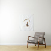 イースターをお祝いする茶色のウサギと卵 愛する人の名前を入れて タペストリー (インサイチュ)