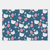 イースターをテーマにしたパターンの卵とニワトリ ラッピングペーパーシート (正面3)
