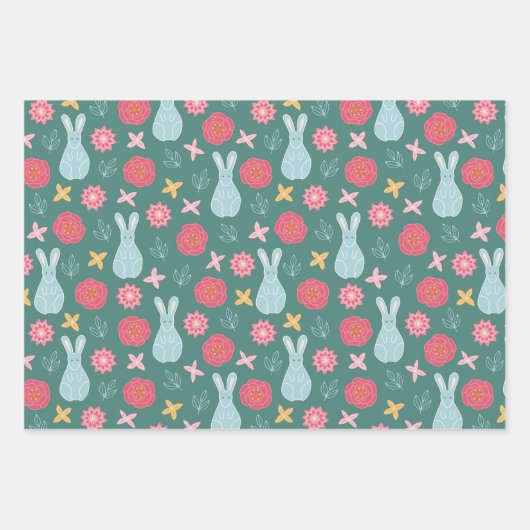 イースターをテーマにしたパターンの卵とニワトリ ラッピングペーパーシート (正面2)