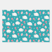 イースターをテーマにした模様の羊の卵と花 ラッピングペーパーシート (正面2)