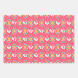 イースターをテーマにした模様の羊の卵と花 ラッピングペーパーシート