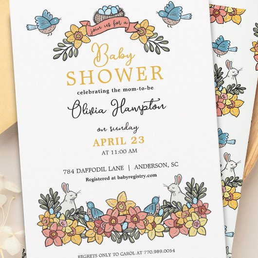 イースターをテーマ男女兼用にした赤ちゃんシャワー 招待状