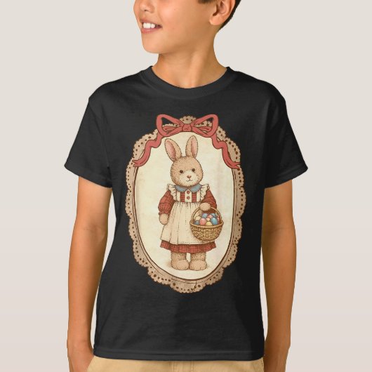 イースターを楽しむウサギのかわいいリボンとイタズラうさぎの卵 Tシャツ (正面)
