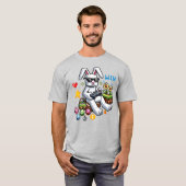 イースターを楽しむゲーマー用Tシャツ - ゲームをするウサギ Tシャツ (正面フル)