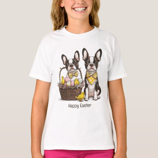 イースターを楽しむボストンテリア Tシャツ (正面)