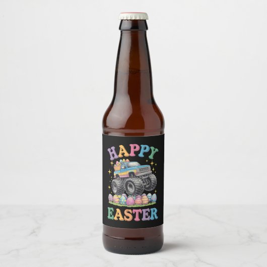 イースターを楽しむモンスタートラックの卵つぶし ビールラベル (正面)