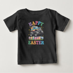 イースターを楽しむモンスタートラックの卵つぶし ベビーTシャツ