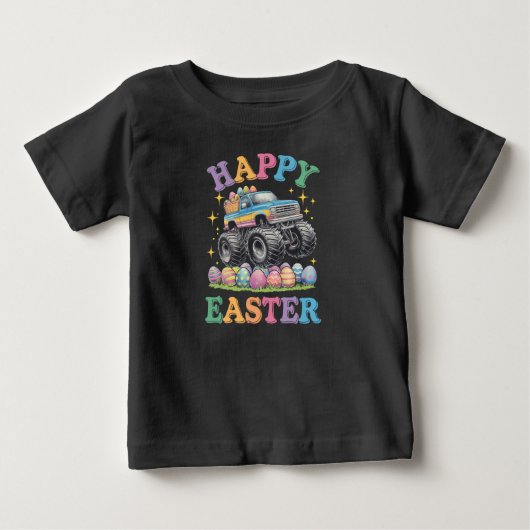 イースターを楽しむモンスタートラックの卵つぶし ベビーTシャツ (正面)