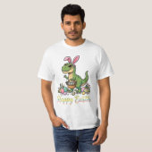 イースターを楽しむ恐竜 かわいいウサギの恐竜 Tシャツ (正面フル)