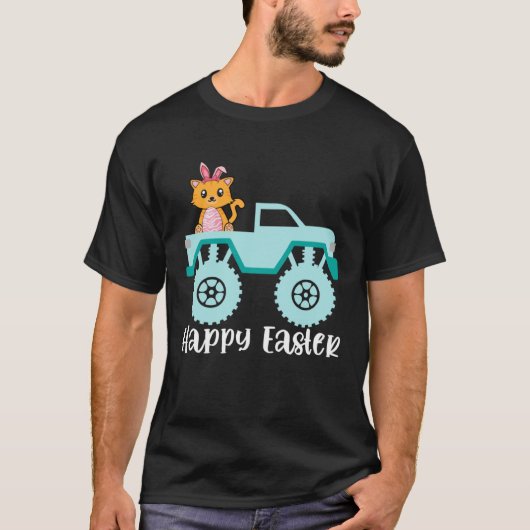 イースターを楽しむ猫のモンスタートラックに乗ったトドラー Tシャツ (正面)