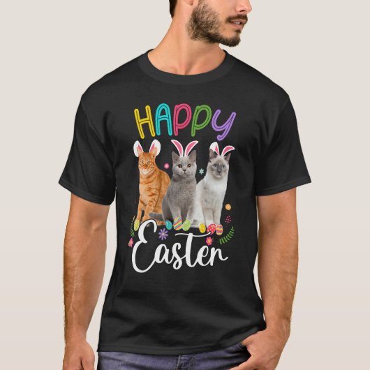 イースターを祝うウサギの耳をつけた3匹の猫 Tシャツ (正面)