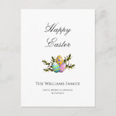 イースターを祝う装飾された卵と緑の草のエレガントなデザイン シーズンポストカード (正面)