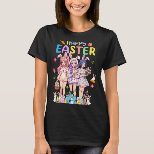 イースターを祝おう 可愛いちびキャラ KPOP 楽しい Tシャツ (正面)