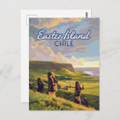 イースターアイランドチリモアイラパヌイポリネシアレトロ ポストカード (正面/裏面)