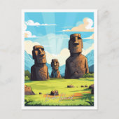 イースターアイランドチリヴィンテージトラベルイラストレーション ポストカード (正面)