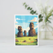 イースターアイランドチリヴィンテージトラベルイラストレーション ポストカード (スタンド正面)