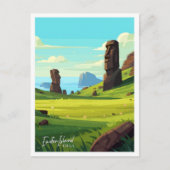 イースターアイランドトラベルヴィンテージイラストレーション ポストカード (正面)