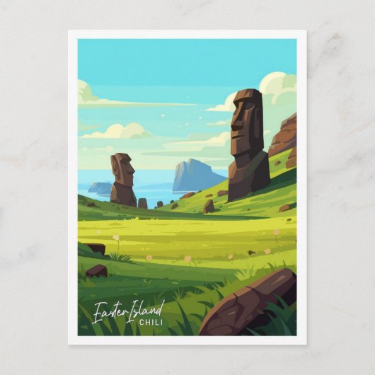 イースターアイランドトラベルヴィンテージイラストレーション ポストカード (正面)