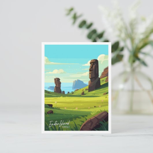 イースターアイランドトラベルヴィンテージイラストレーション ポストカード (スタンド正面)