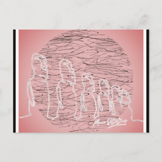 イースターアイランドモアイ像ピンク旅行 ポストカード (正面)