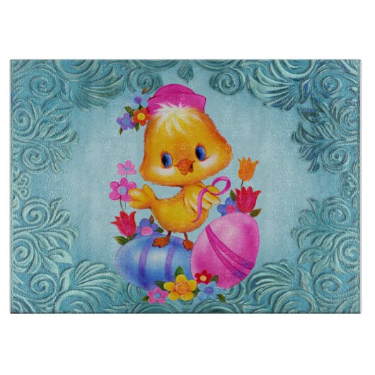 イースターアヒルのガラスまな板 カッティングボード (正面)