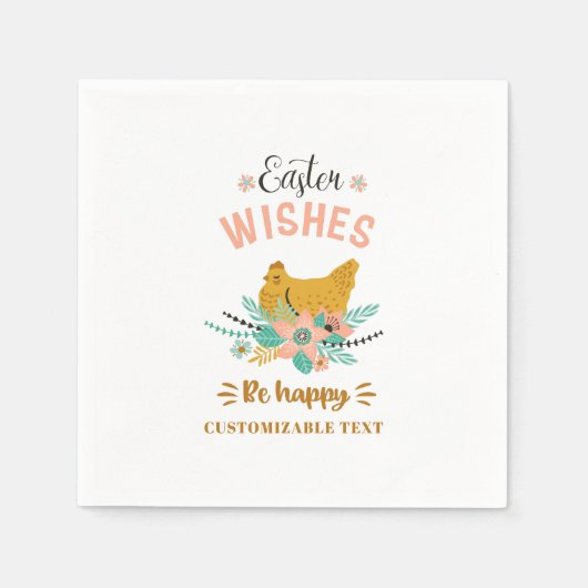 イースターアレンジメントの花とイースターチキン スタンダードカクテルナプキン (正面)