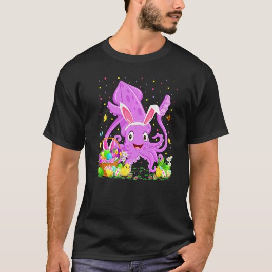 イースターイカウサギの卵狩りイカ復活祭 Tシャツ (正面)