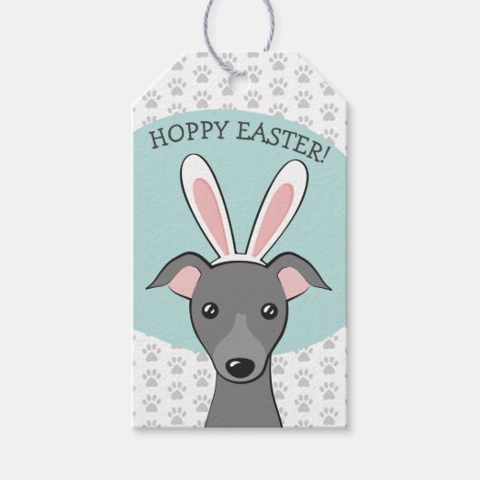 イースターイタリアングレイハウンドグレードッグかわいいバニーの耳 ギフトタグ (正面)