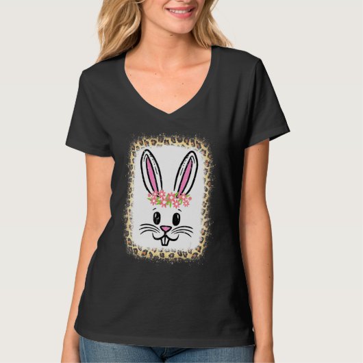 イースターイースターバニーウサギ顔花可愛い女の子 Tシャツ (正面)