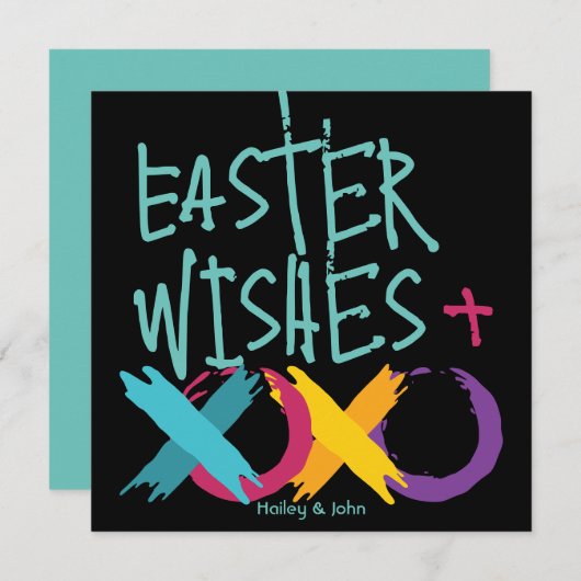 イースターウィッシュ、ハグ&キス | ブラックとターコイズ シーズンカード (正面/裏面)