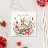 イースターウォーターカラーウサギの卵と花 –  スタンダードカクテルナプキン (インサイチュ)