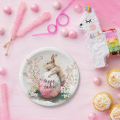 イースターウォーターカラーウサギの卵と花 –  ペーパープレート (パーティー)