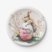 イースターウォーターカラーウサギの卵と花 –  ペーパープレート (正面)