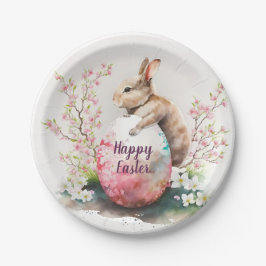 イースターウォーターカラーウサギの卵と花 –  ペーパープレート