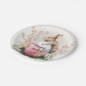 イースターウォーターカラーウサギの卵と花 –  ペーパープレート (アングル)