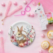 イースターウォーターカラーウサギの卵と花 –  ペーパープレート (パーティー)