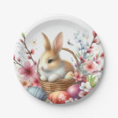 イースターウォーターカラーウサギの卵と花 –  ペーパープレート (正面)
