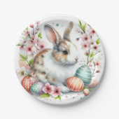 イースターウォーターカラーウサギの卵と花 –  ペーパープレート (正面)