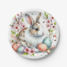 イースターウォーターカラーウサギの卵と花 – 