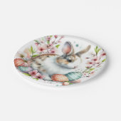 イースターウォーターカラーウサギの卵と花 –  ペーパープレート (アングル)