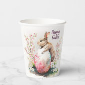 イースターウォーターカラーウサギの卵と花 –  紙コップ (裏面)