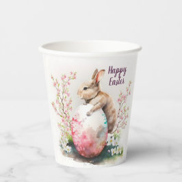 イースターウォーターカラーウサギの卵と花 –  紙コップ