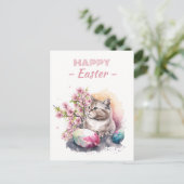 イースターウォーターカラーキャットエッグ&さくらんぼの花 –  ポストカード (スタンド正面)