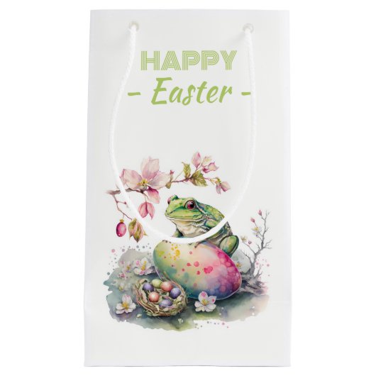 イースターウォーターカラーグリーンカエル卵&花 –  スモールペーパーバッグ (正面)
