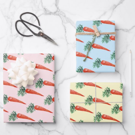 イースターウォーターカラーニンジンカラフル春バニー ラッピングペーパーシート (正面)