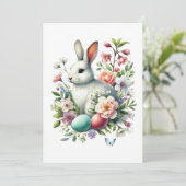 イースターウォーターカラーバニー、卵&花 招待状 (スタンド正面)