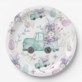 イースターウォーターカラーパターンバニートラック ペーパープレート (正面)