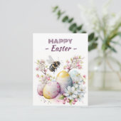 イースターウォーターカラービー卵と花 –  ポストカード (スタンド正面)
