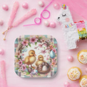 イースターウォーターカラープレイドツーダックリング ペーパープレート (パーティー)