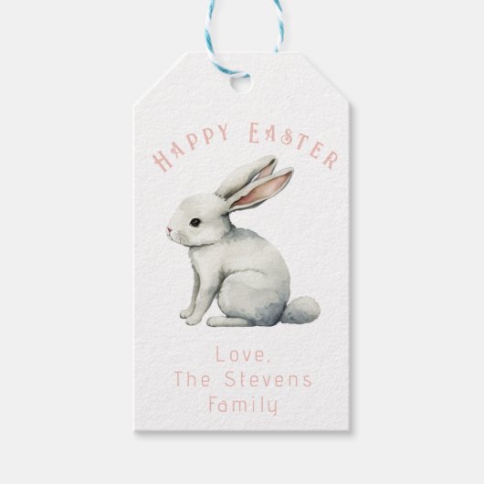 イースターウォーターカラーラビットメッセージカードカスタマイズ可能 ギフトタグ (正面)